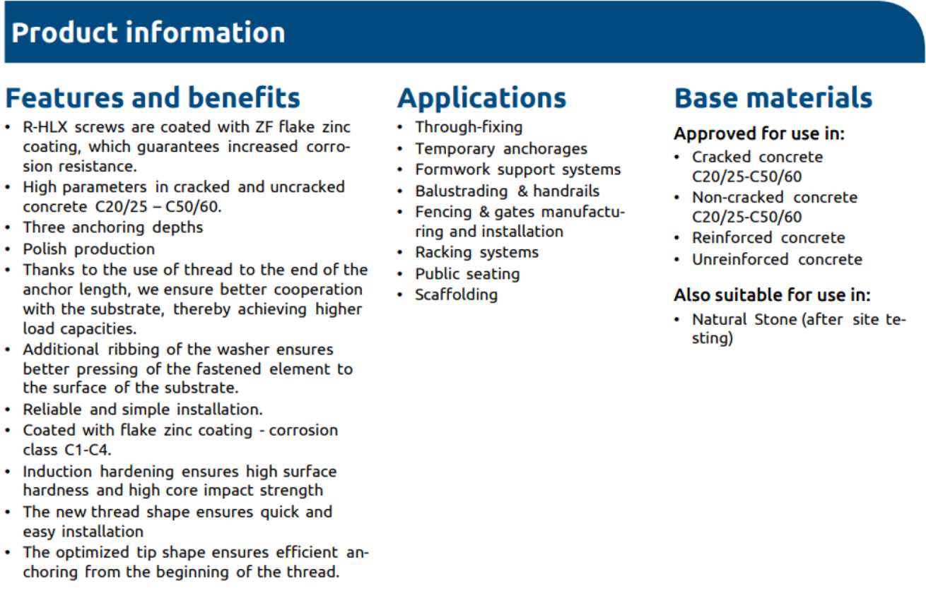 R-HLX Concrete Screw Product Information