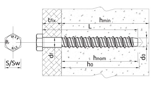 Zinc plated coated hex concrete screw anchor, R-LX-H-ZP 8x90